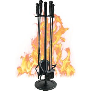 Tomersun Fireplace Tools 5 Pcs 31.5In Fireplace Tool Set Indoor Fireside Accessories Large Fire Place Tools Set Outdoor Fireplace Kit with Poker Shovel Tongs Brush, Stand