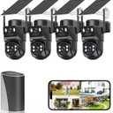 4K Solar Security Cameras Wireless Outdoor with Dual Lens, 4 Cam Kit, No Subscription Fee, Home Security System with Color Night Vision, Auto Tracking, Motion Detection