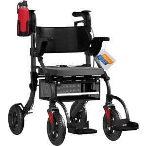 BigAlex Rollator Walker with Seat,2 in 1 Rollator Walker Transport-Wheelchair,10" All-Terrain Wheel for Outdoor & Indoor Use,Wider Seat for Users,Wheelchair Combo-Lightweight,Black