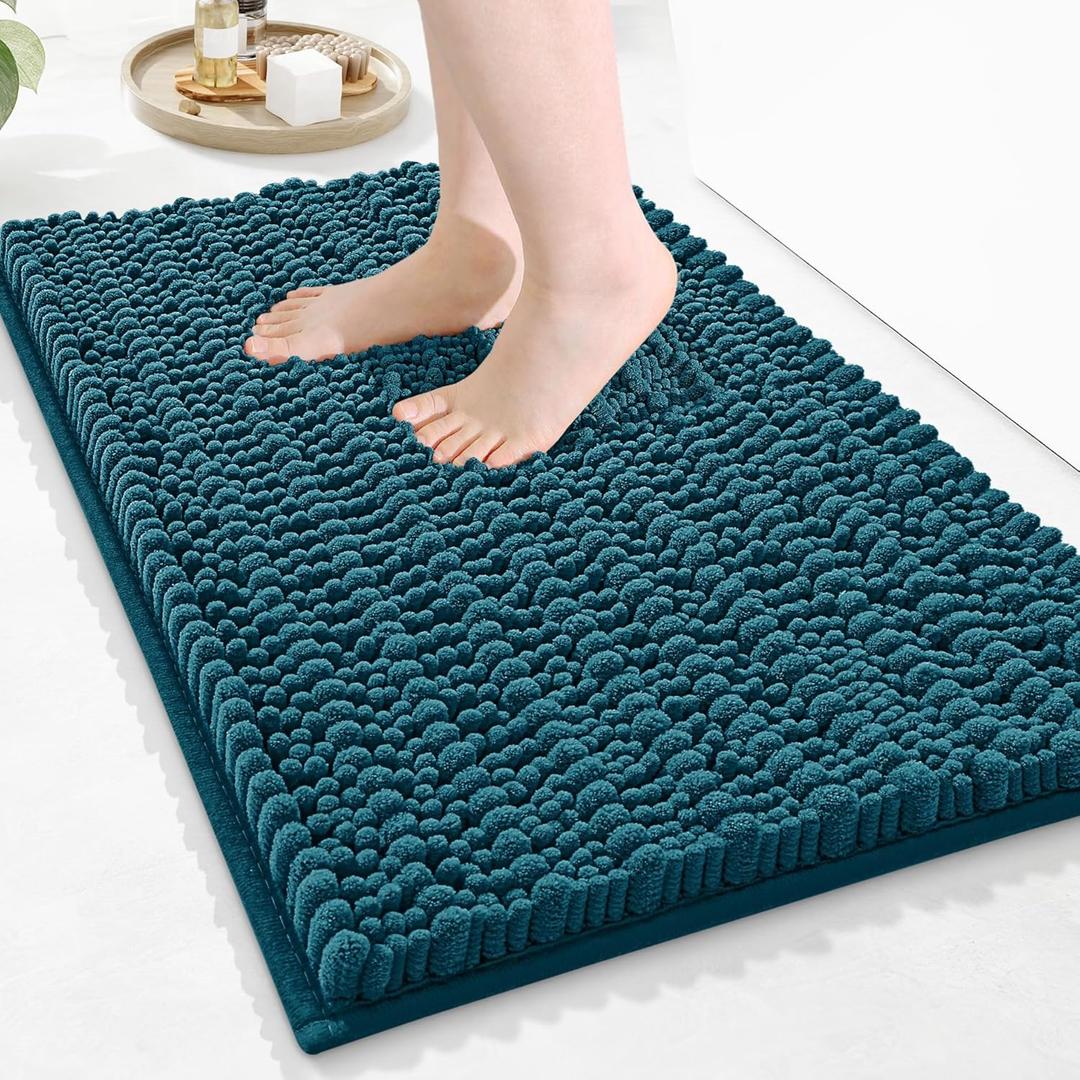 Arotive Luxury Bathroom Rugs 24x16, Extra Soft Thick Absorbent Shaggy Chenille Bath Rugs, Non-Slip Machine Wash Dry, Bath Mats for Bathroom Floor, Tub and Shower, Home Decor Accessories, Peacock Blue