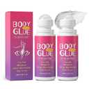 2PCS Body Glue for Clothes & Skin 100ml, Liquid Body Adhesive, Water Wash Off Butt Glue for Dancers, Sweat Resistant, Strong Fabric-Safe Fashion Glue for Stagewear, Wigs, Socks, Bras & Costumes