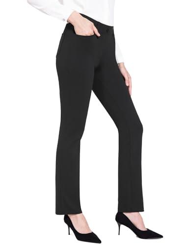 baleaf Womens Black Dress Pants Yoga Work Pants Pull On Slacks Petite Business Casual Office Trouser Pockets 31" Medium