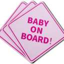 3Pcs Baby On Board Sign for Cars, Pink, 5" by 5" Magnetic Tile for Car, Truck, Van, RVs and Bumper