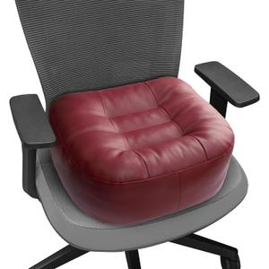 YOUFI Leather Seat Cushion Extra-Thick Booster for Office Chair to Rise Height - Full Filling for Support - with Breathable Cover, Handle and Buckle - Relieves Back Pain  18"x16"x6" (Red)