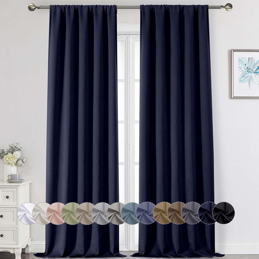 Extra Long Navy Blue Blackout Curtains for Bedroom Living Room 120 Inches Long 2 Panels, Soft Solid Room Darkening Thermal Insulated Window Treatments, Rod Pocket Curtain, 50" Wx120 L