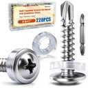 2 x weideer 220pcs #81" Self Tapping Screws for Metal, 410 Stainless Steel Metal Screw, Truss Head Sheet Metal Screws with Washer, Screwdriver Bit K-158-W-25mm