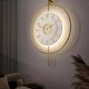 Large Luxury LED Backlit Wall Clock Pendulum Roman Numeral Metal Ring, Silent Non-Ticking Decorative Clock for Living Room Bedroom Entryway, Modern Halo Glow (Crystal Gold)