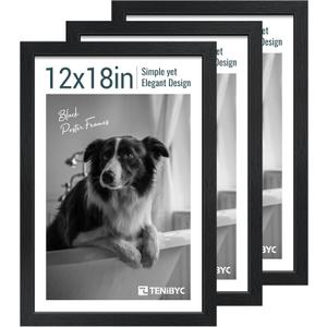 12x18 Frame Set - 3 Pack, Textured Black Wooden Poster Frame with HD Tempered Glass, Room, Office, Gallery, Studio, and Hallway Decor - Wall Hanging