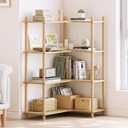 L-Shaped Open Corner Bookshelf - 4-Tier Freestanding Bookcase, Oak