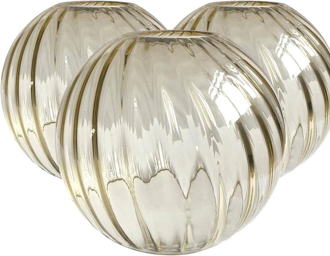 3 Pack Round Ripple Glass Globes for Light Fixtures Replacement, Clear Amber Glass Shade for Farmhouse Pendant Light Chandelier Wall Sconce, 1-5/8 Inch Fitter