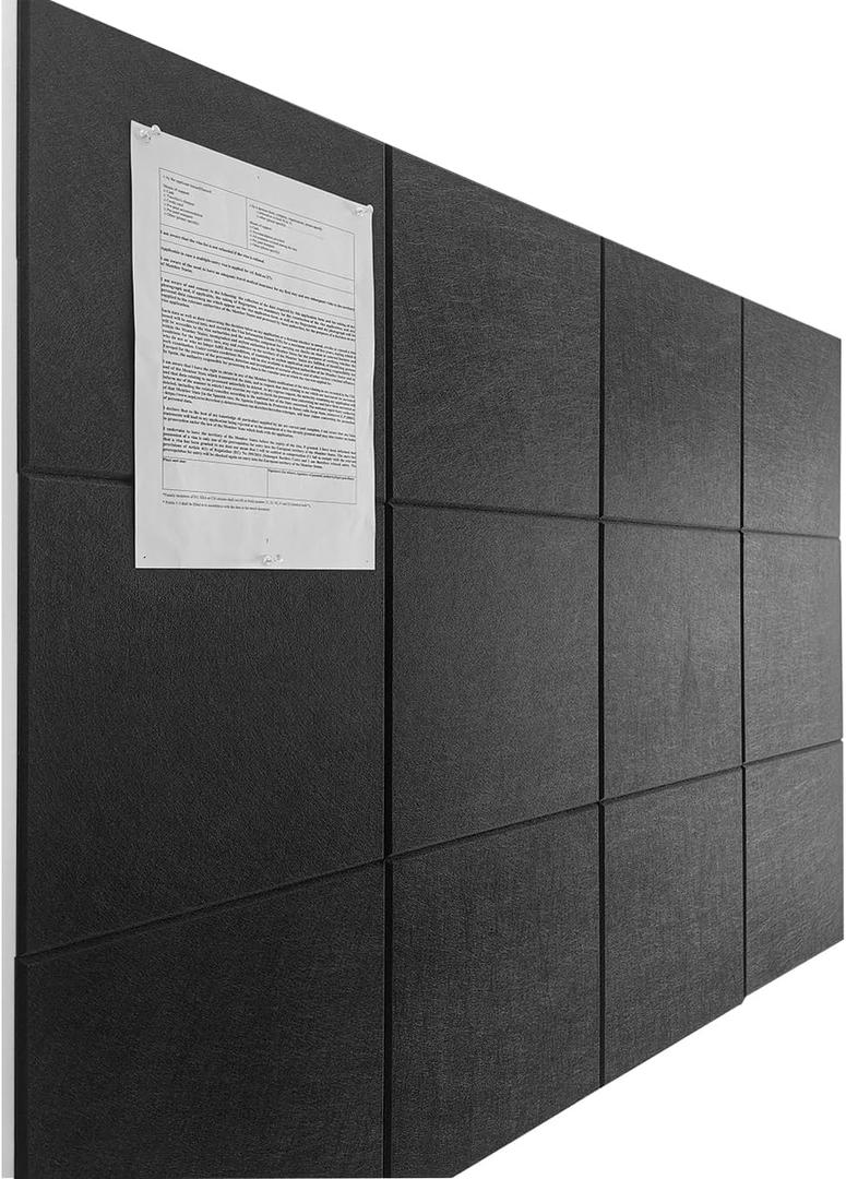 Black Cork Board 47"x35" - 12 Pack Felt Wall Tiles with Safe Removable Adhesive Tabs, Large Cork Board 48 x 36 inches for Office Large Cork Boards for Walls 72 x 48 - Black (Flat-12panels)