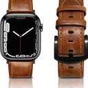 EDIMENS Leather Bands Compatible with Apple Watch 49mm 45mm 42mm 44mm Band Men Women, Vintage Genuine Leather Wristband Replacement Band Compatible for Apple Watch iwatch Series 9 8 7 6 5 4 3 2 1 SE2 (Chestnut Brown/Black)