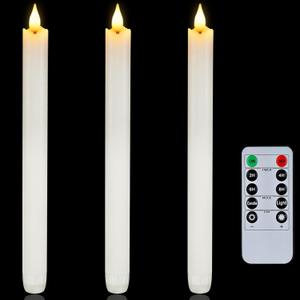 Homemory 3 Pcs Waxy Flameless Taper Candles with Remote, Flickering Battery Operated Taper Candles, Led Flameless Candlesticks Classic Tall Candle for Home, Wedding, Party, White, 9.6 inches