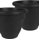 The HC Companies Caribbean Planter Pot - Outdoor & Indoor Plant Pot with Drainage Hole & Plug - Rolled Rim Plastic Pots for Plants & Flowers - Decorative Plant Pot (10" Black, Pack of 2)