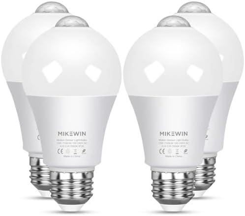 MikeWin Motion Sensor Light Bulbs Outdoor 2 Pack 13W(100W Equivalent) Security LED Bulb, Indoor E26, A19, 5000K Daylight Dusk to Dawn Bulb for Garage Front Door Porch Stairs Hallway