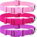 Azuza 3 Pack Dog Collars Comfortable and Adjustable Nylon Dog Collars for Medium Dogs, M (14-20inch)Pink, Hot Pink and Purple