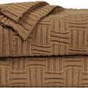 Uxcell 100% Cotton Cable Knit Throw Blanket,Soft Lightweight Lap Blanket,Textured Solid Sofa Throw Couch Cover Decors Knitted Blankets, Brown 47"x 70"