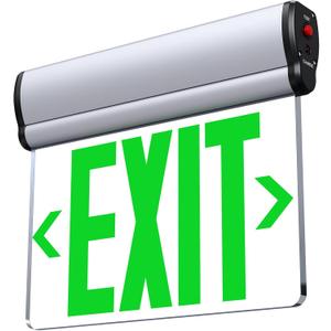 SASELUX Led Edge-Lit Exit Sign ,Brushed Aluminum Housing Single-Sided Clear Rotating Acrylic Panel,Green Led Emergency Exit Light,120V-347VAC,Hardwired Emergency Exit Signs with Battery Backup, UL Listed,Top/Side/Wall Mount(1 Pack)
