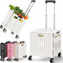 SUNALLY Folding Utility Cart Rolling Crate Handcart Shopping Trolley, White
