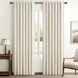 Warm Cream Thick Linen Black Out Curtains 84 Inch Long for Living Room 2 Panels Set, Farmhouse Pleated Room Darkening Window Drapes Insulated Privacy for Kids Bedroom 50"W x 84"L (Rod Pocket Back Tab)