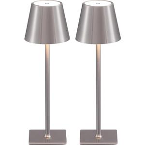 KDG 2 Pack Cordless Table Lamp, Portable LED Desk Lamp, 4000mAh Battery Operated, 3 Color Stepless Dimming Up, for Restaurant/Bedroom/Bars/Outdoor Party/Camping/Coffee Shop Night Light(Brushed Nickel)