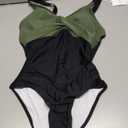 Pink Queen Women One Piece Swimsuit 2026 Patchwork Twist Front V Neck Ruched Tummy Control Swimwear Bathing Suits (Green, Medium)