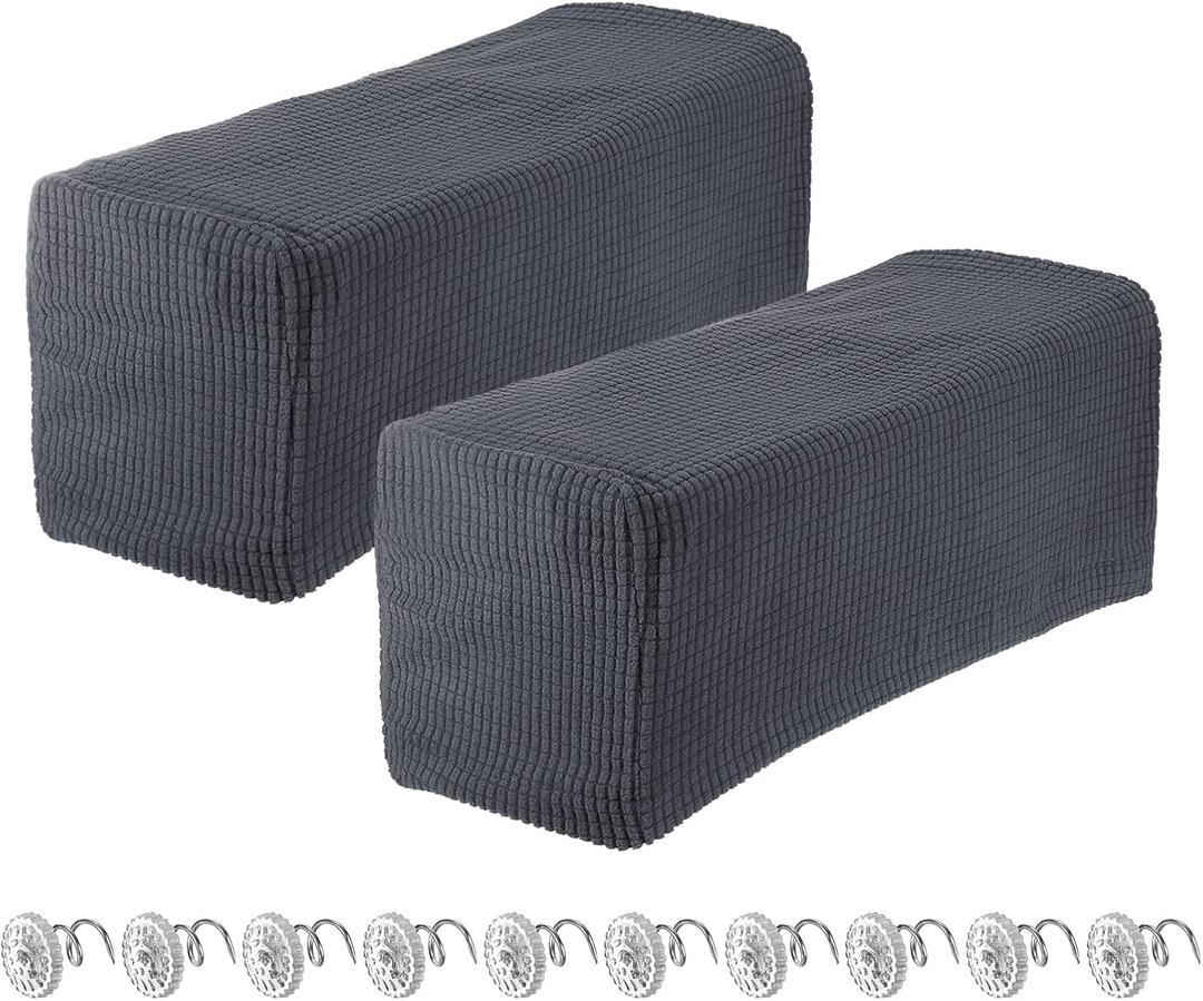 Uxcell 2 Pcs Stretch Armrest Covers for Chairs/Sofas, Couch Arm Covers with Twist Pin, Furniture Protector Slipcovers Dark Grey