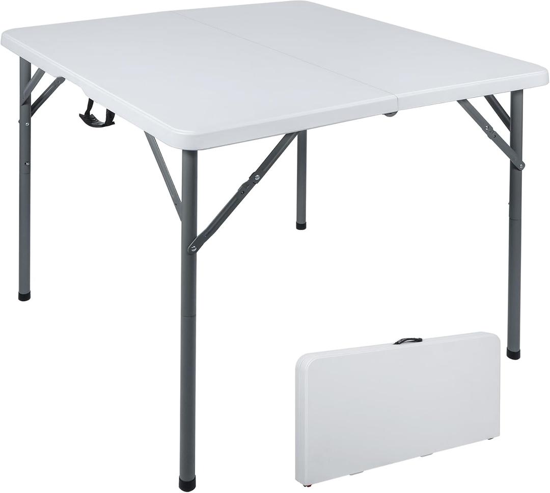 REDCAMP 34" Square Folding Card Table with Resin Top, Portable Fold in Half Small Card Tables with Collapsible Legs for Adults Indoor Outdoor Use, White