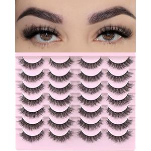 FARRED Natural Lashes Short Eyelashes Wispy False Mink Lash Pack 14 Pair Natural Look Fluffy Cat Eye Strip Eyelash Small Fake Lashes Full Pestaas Sets for MUA and Beginners Daily Makeup (F1 | 8-14mm)