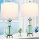 Hamucd Coastal Glass Table Lamps Set of 2, 3-Way Dimmable Touch Control Nautical Lamp with USB A+C Ports,Bedside Lamps Beach Decor, Modern Nightstand Lamps with 2 LED Bulbs for Bedroom Living Room