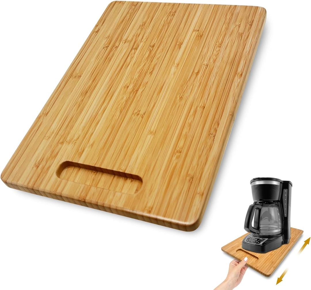Bamboo Appliance Sliders for Kitchen Appliances, Sliding Tray with Silent Rubber Wheels for Coffee Maker, Kitchen Countertop Appliance Rolling Tray (Medium 9.5" x 13.8")