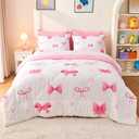 Wajade 7 Piece Pink Bow Bedding Set for Girls Kids Queen Size Comforter Set with Sheet and 2 Pillowcases 2 Pillow Shams Cute Girls Bed in a Bag as Birthday Choice