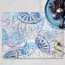 Ocean Cork Placemat Set of 4 - Jellyfish Cork-Back Heat Resistant Place Mats, 16"x13" Sunmmer Table Mats for Farmhouse Holiday Dining Party