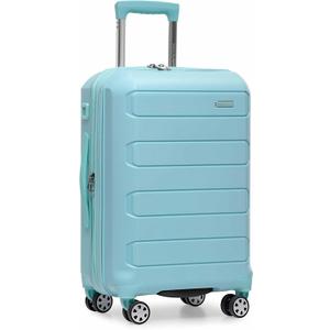 Traveler's Choice Pagosa Hardshell Expandable Luggage with Spinner Wheels, Baby Blue, 22-Inch Carry-on