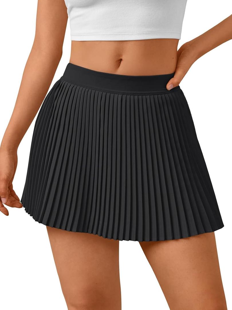 Trendy Queen Women's Pleated Tennis Skirt with Shorts Underneath High Waisted Golf Athletic Skorts with Pockets Casual Flowy 2025 Summer Outfit Black M