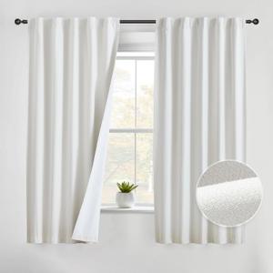 Beauoop Linen 100% Blackout Curtains 63 Inches Long 2 Panels for Bedroom Living Room Cream with White Back Farmhouse Room Darkening Thermal Insulated Back Tab Rod Pocket Window Treatment Drapes, 52X63