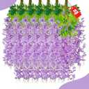 4 Pack Light Purple Wisteria Hanging Flowers, 3.4 Ft Fake Hanging Flowers, Artificial Wisteria Garland Vines for Wedding Room Backdrop Outdoor Patio Garden Decoration