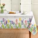 Horaldaily Spring Summer Tablecloth 60x60 Inch, Easter Watercolor Wild Flowers Tulip Lavender Blooming Floral Table Cover for Party Picnic Dinner Decor