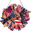 Spiritlele 250th Anniversary USA Door Sign Star Patriotic Wreath 4th of July Memorial Day Hanging Garland Indoor Decoration for Front Door Home Office Celebration Gift