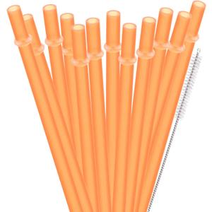 Dakoufish 12 Piece 11 Inch Reusable Plastic Thick Drinking Straws BPA Free Mason Jar Straws Plain Color (11inch,Orange)