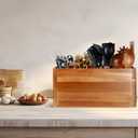 Wooden Kitchen Utensil Holder Organizer for Counter or Countertop, Large Wooden Utensil Holder for Storage Cooking and Silverware with 4 Compartment, Acacia Rustic Wood Container Extra Large