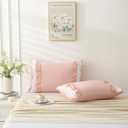 Herside Pink Pillowcase Queen Size 2 Pack,White Ruffle Pillow Shams,20"x30" Chic Boho Standard Pillow Cases,French Country Vintage Ruffled Cute Pillowcase Set of 2 Soft Microfiber