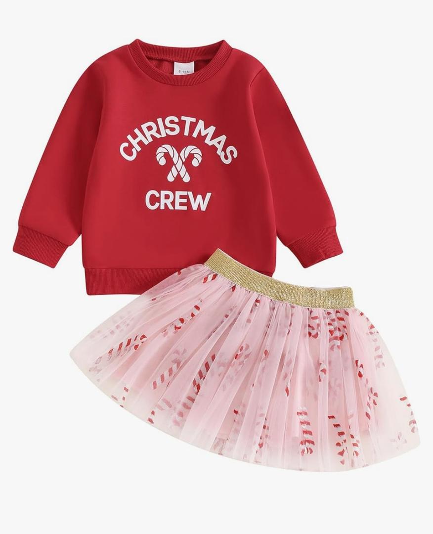 BemeyourBBs Toddler Girl Christmas Outfit Baby Girl Crewneck Sweatshirt Tutu Skirts Set Cute Little Girl Clothes Size 12-18 M