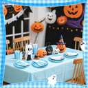 Yungyan 144 Pcs/24 Set Halloween Paper Plates and Napkins Boo Ghost Plates Blue Cups with Forks and Knife Halloween Party Tableware Set for Spooky Birthday Party Decoration Boo Baby Shower