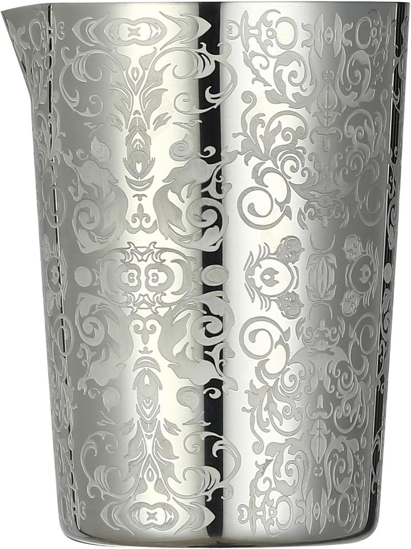 Unbreakable Cocktail Mixing Glass,Stirring Tin, Bar Mixing Pitcher with Spirit Pattern, 17-ounce / 500ml (Spirit Silver)
