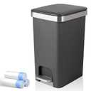 Small Bathroom Trash Can with Lid and 3 Rolls Trash Bags, Step Pedal Wastebasket Plastic Garbage Can with Pop-Up Lid 2.6 Gallon Bin for Kitchen, Bedroom, Office, Dorm, Laundry, Toilet, Rv,Dark Grey