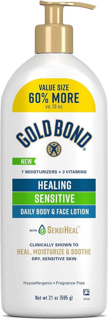 Gold Bond Healing Sensitive Daily Body & Face Lotion with Aloe Moisturizes, Heals & Soothes Dry, Sensitive Skin, Value Size, 21 oz.