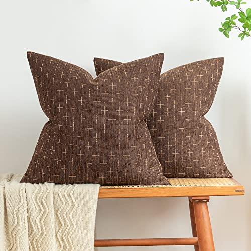 MIULEE Pack of 2 Decorative Vintage Burlap Linen Outdoor Throw Pillow Covers Modern Farmhouse Pillowcases Rustic Woven Textured Cushion Cover for Sofa Couch Bed 18x18 Inch Dark Coffee