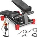 soges Steppers for Exercise at Home, Mini Stepper with Resistance Bands, Stair Stepper Machine with 300LBS Loading Capacity, Hydraulic Step Exercise Equipment with LCD Monitor, Red