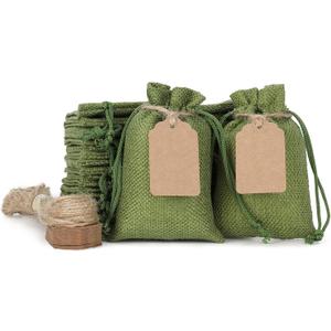 Tapleap Green Small Burlap Gift Bags with Drawstring - 50Pcs 3x4 Sacks for Wrapping Mother's Day Favors, Jewelry, Wooden Cross, Crucifix, For Small Business, Church, Birthday, Gathering